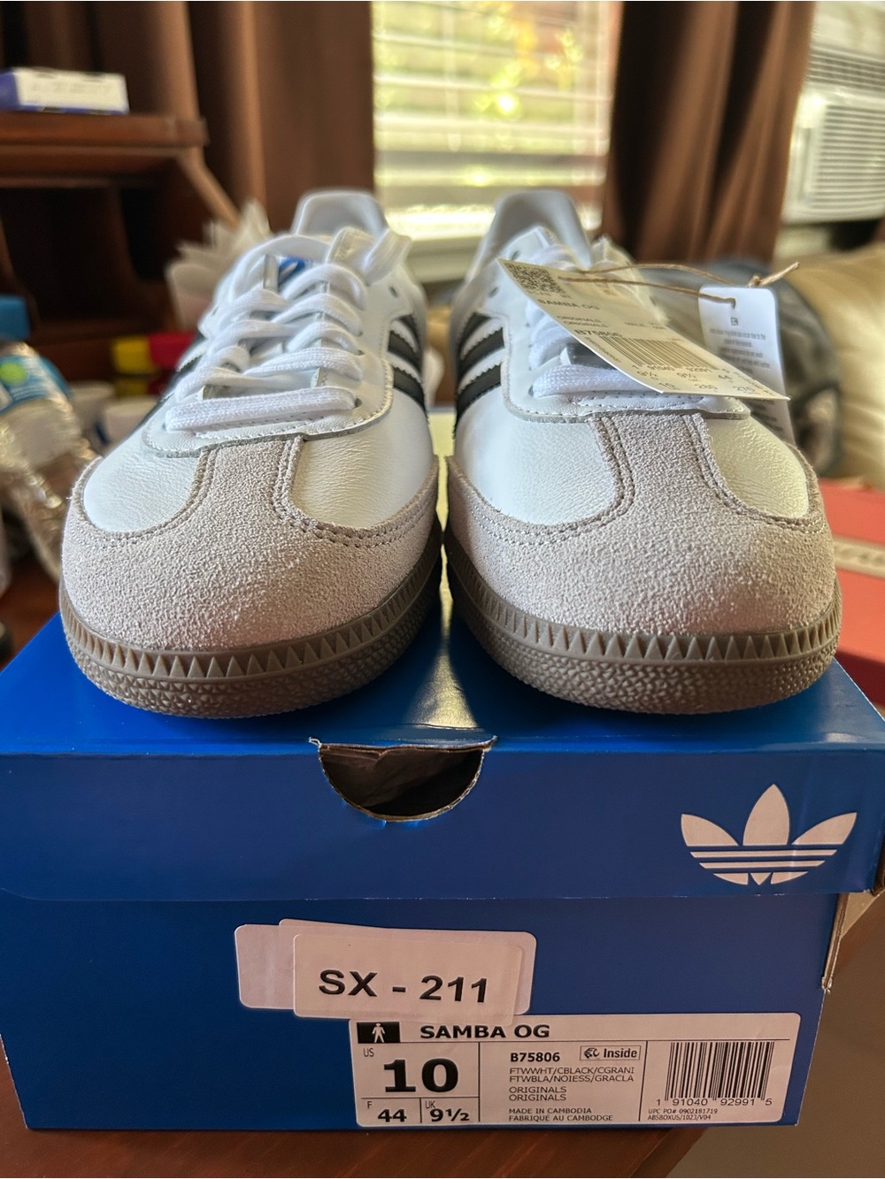Men’s adidas Samba OG in White with Black Stripes and Gum Sole